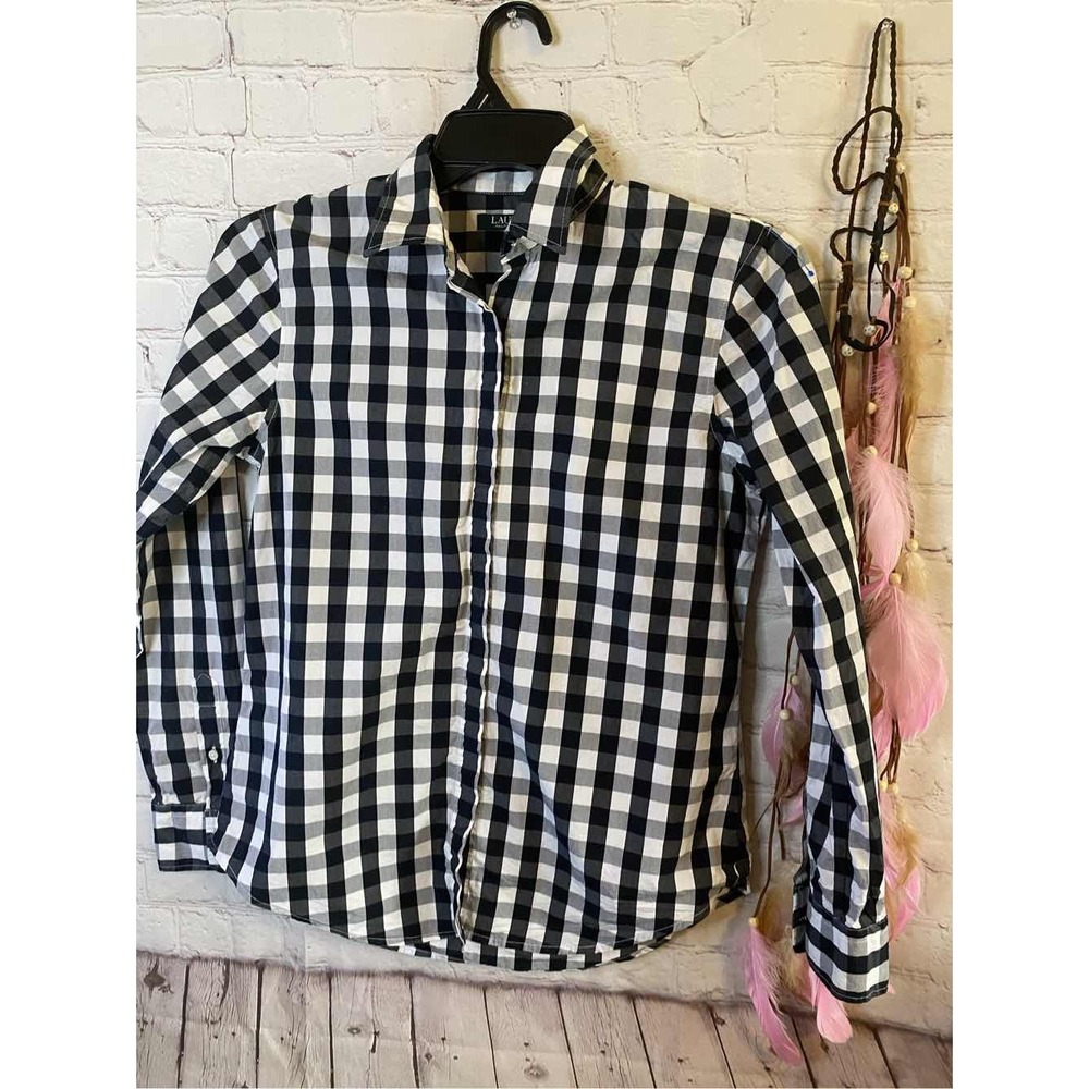 Lauren Ralph Lauren Women's S Black White Gingham Long Sleeve Shirt